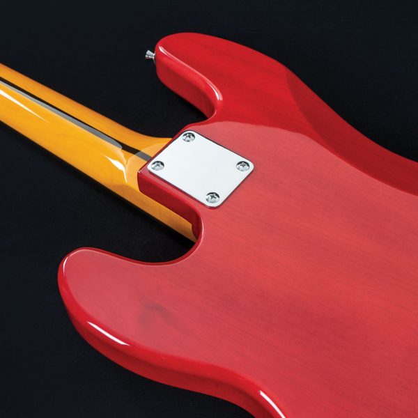 back of red Oscar Schmidt electric guitar