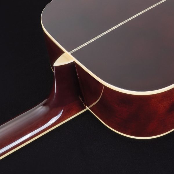 closeup of back of neck and body of Oscar Schmidt acoustic guitar