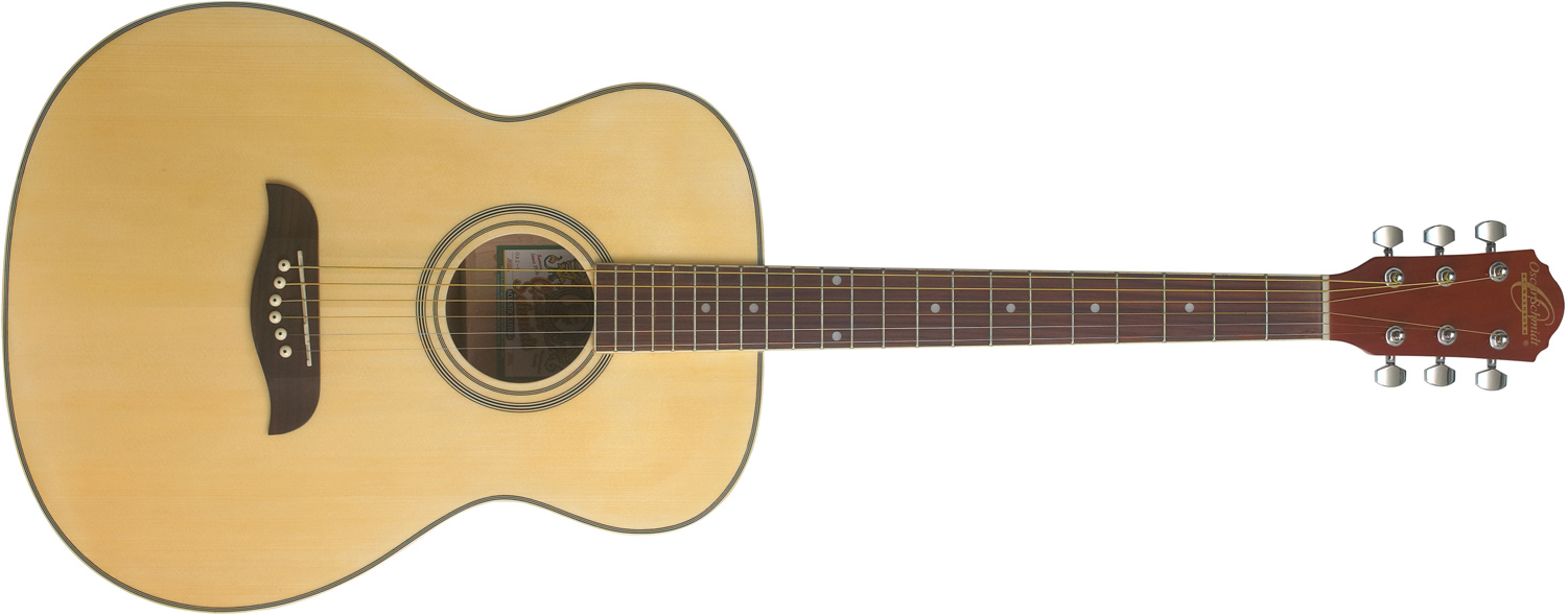 Oscar Schmidt cream-colored acoustic guitar