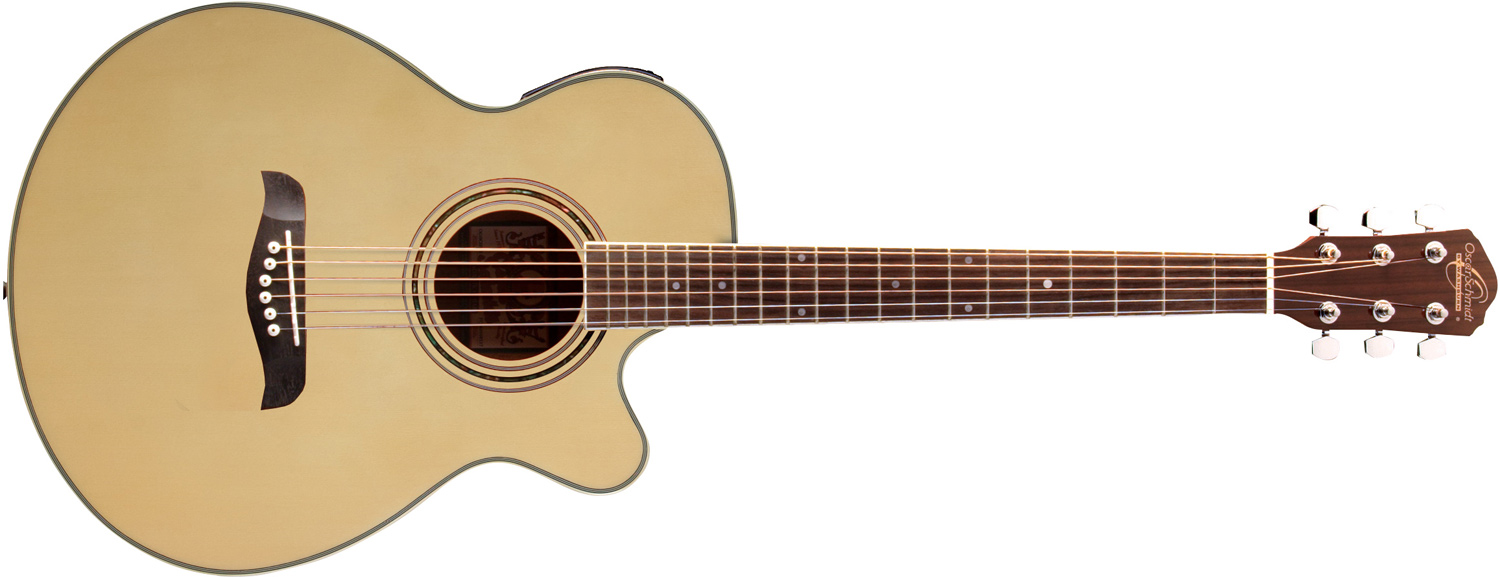 light brown Oscar Schmidt acoustic/ electric guitar