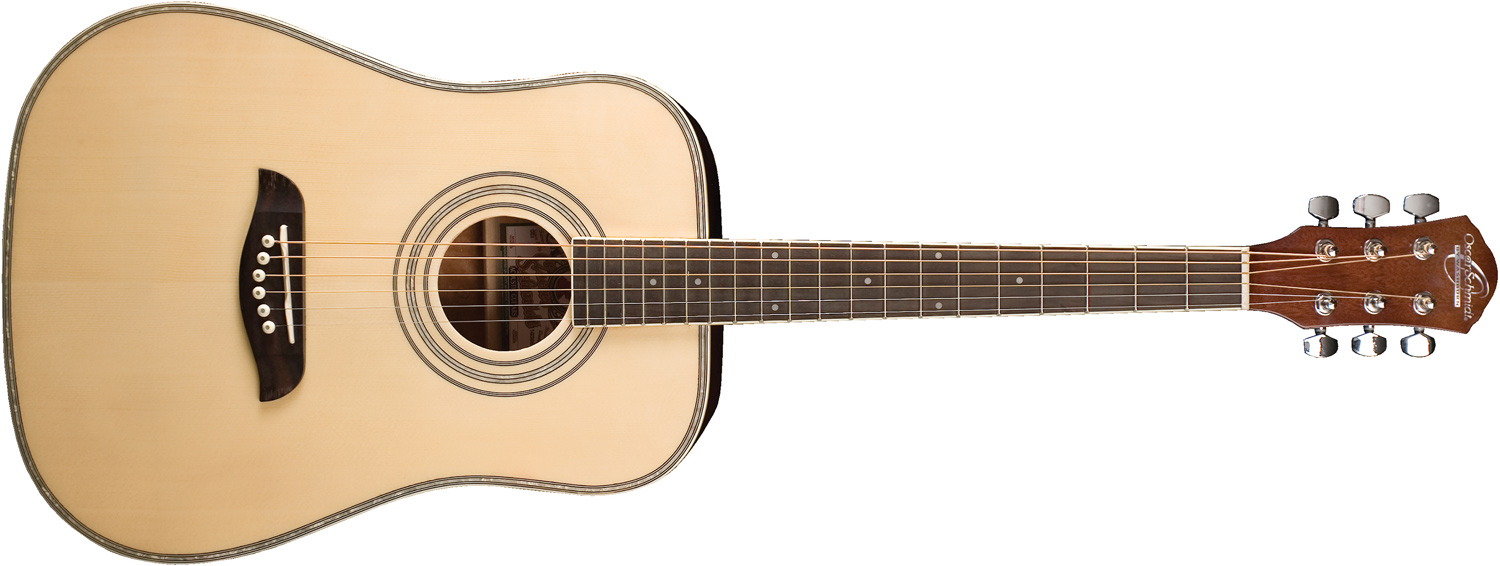 Oscar Schmidt cream-colored acoustic guitar