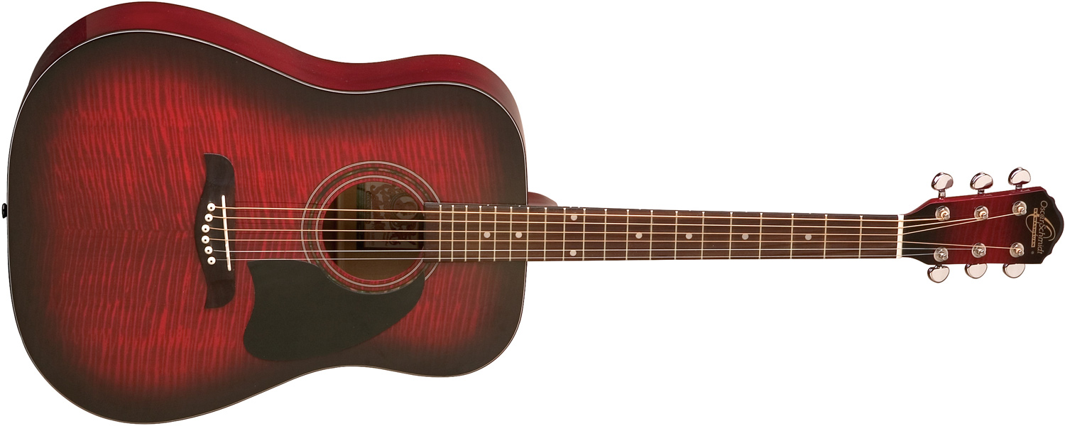 Oscar Schmidt red and black wood design acoustic guitar