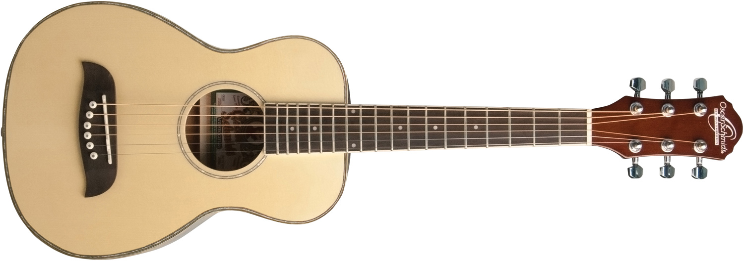 cream-colored Oscar Schmidt acoustic guitar