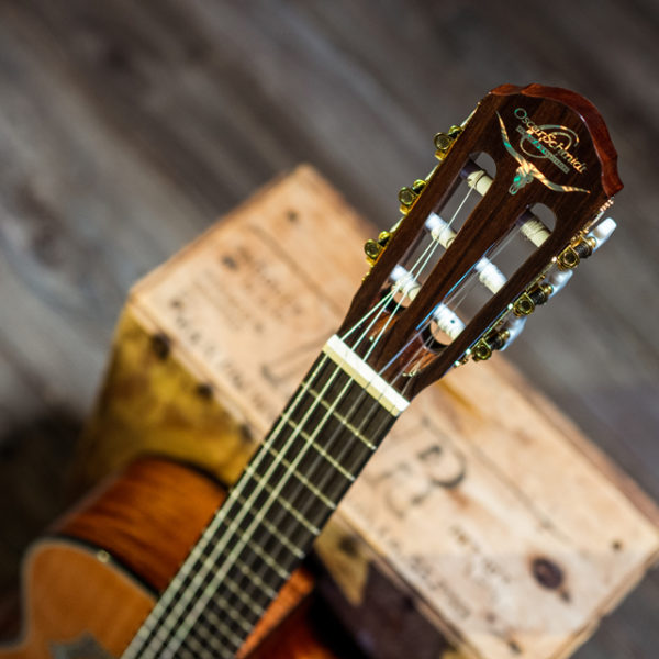 closeup of headstock on Oscar Schmidt OH30SCE