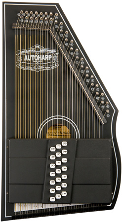 closeup of black Oscar Schmidt Autoharp