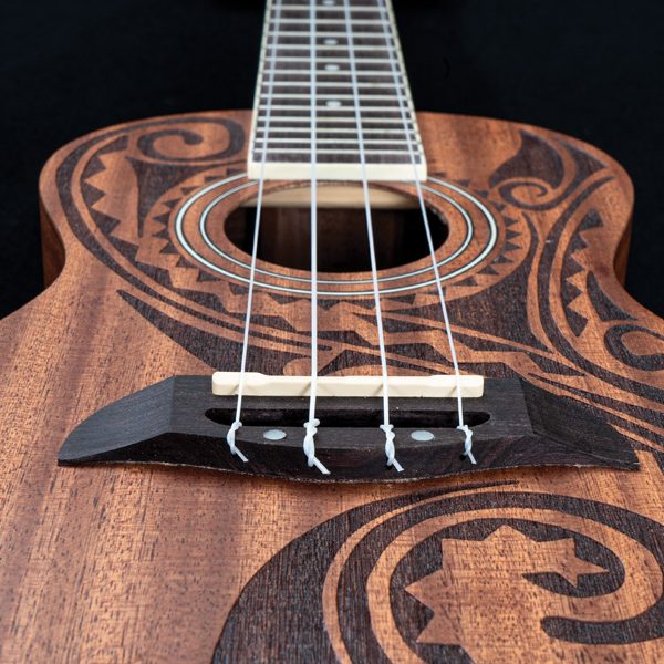 head-on perspective of Oscar Schmidt ukulele from bottom