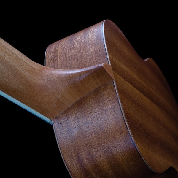 closeup of back of neck and body of Oscar Schmidt ukulele