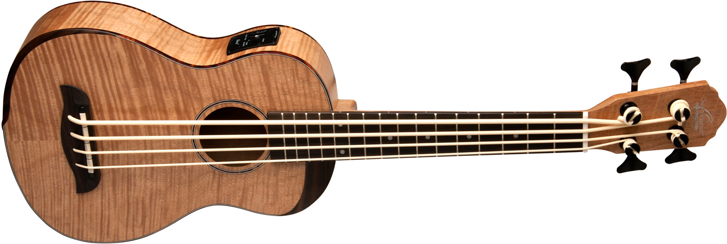 Oscar Schmidt light tan bass ukulele with white strings