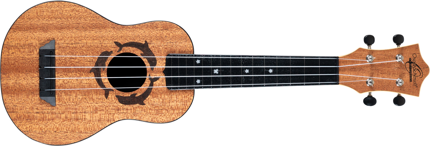 Oscar Schmidt brown ukulele with dolphins design